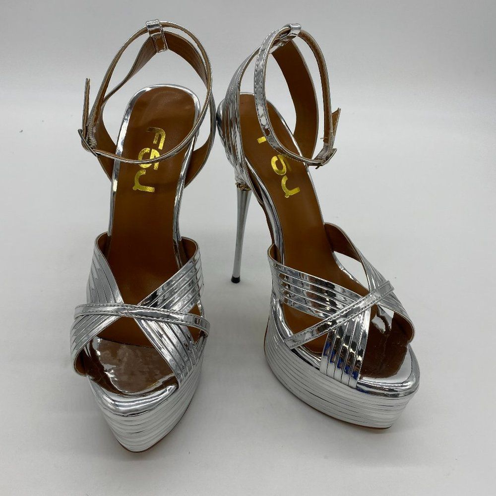 FSJ sliver peep toe platform high stilettos heels ankle strap sandals shoes